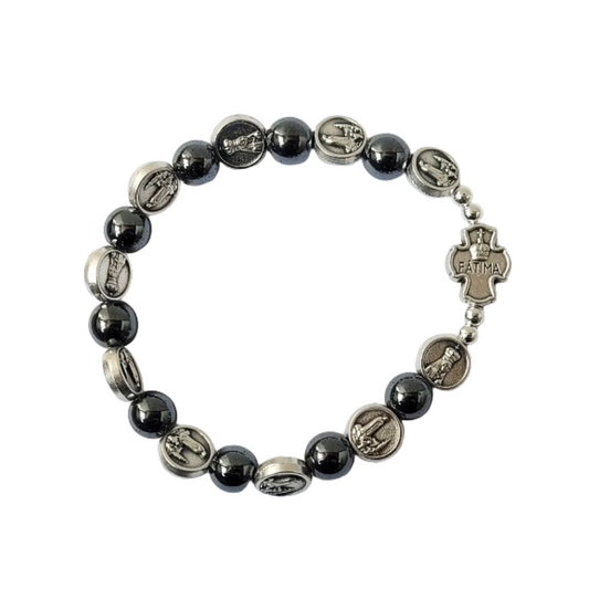 Pulsera de Hematites con Medallas de Protección