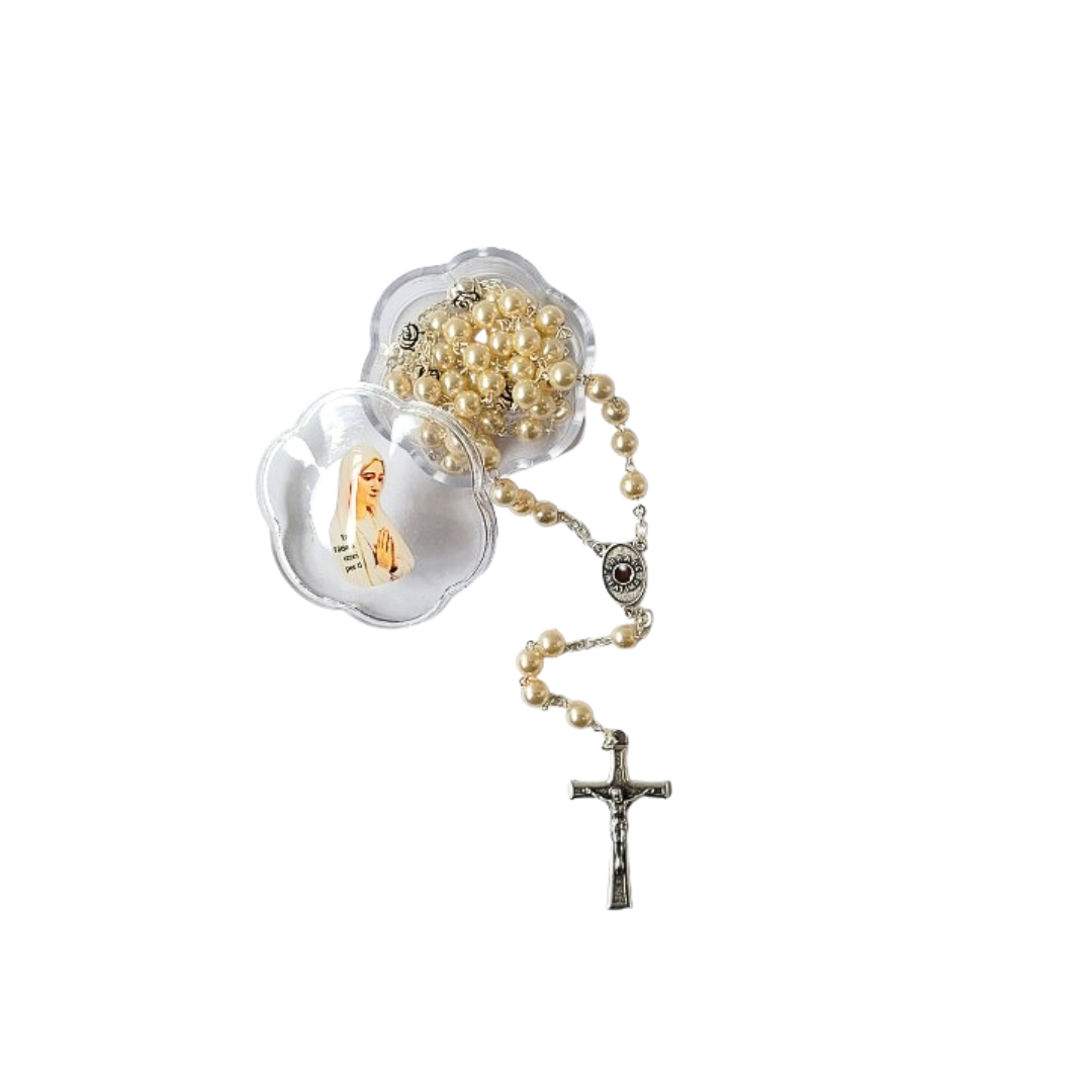 Pearl Rosary with Silver Roses