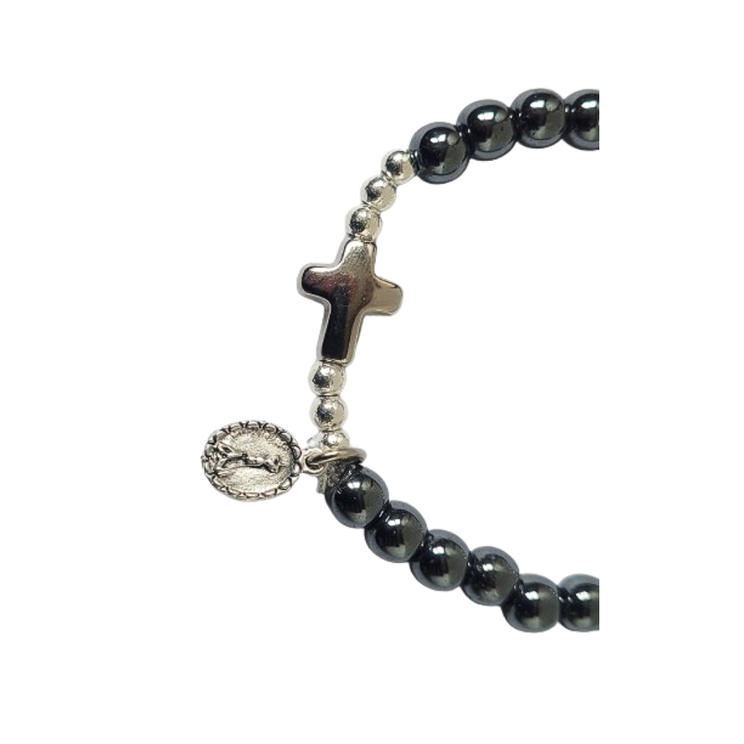 Shiny Hematite Bracelet with Cross