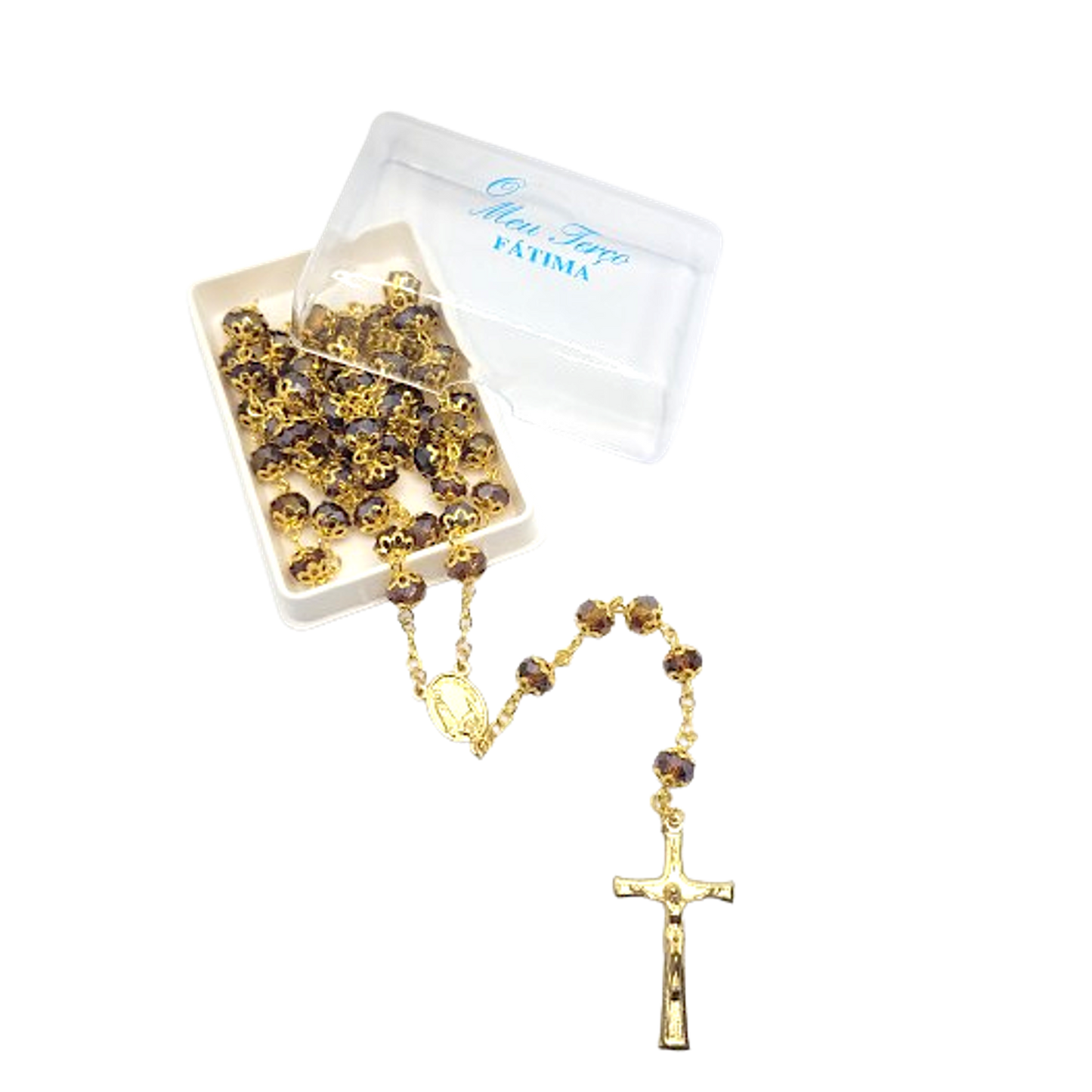 Amber Crystal & Golden Rosary