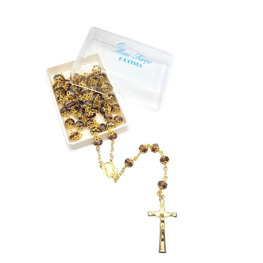 Amber Crystal & Golden Rosary
