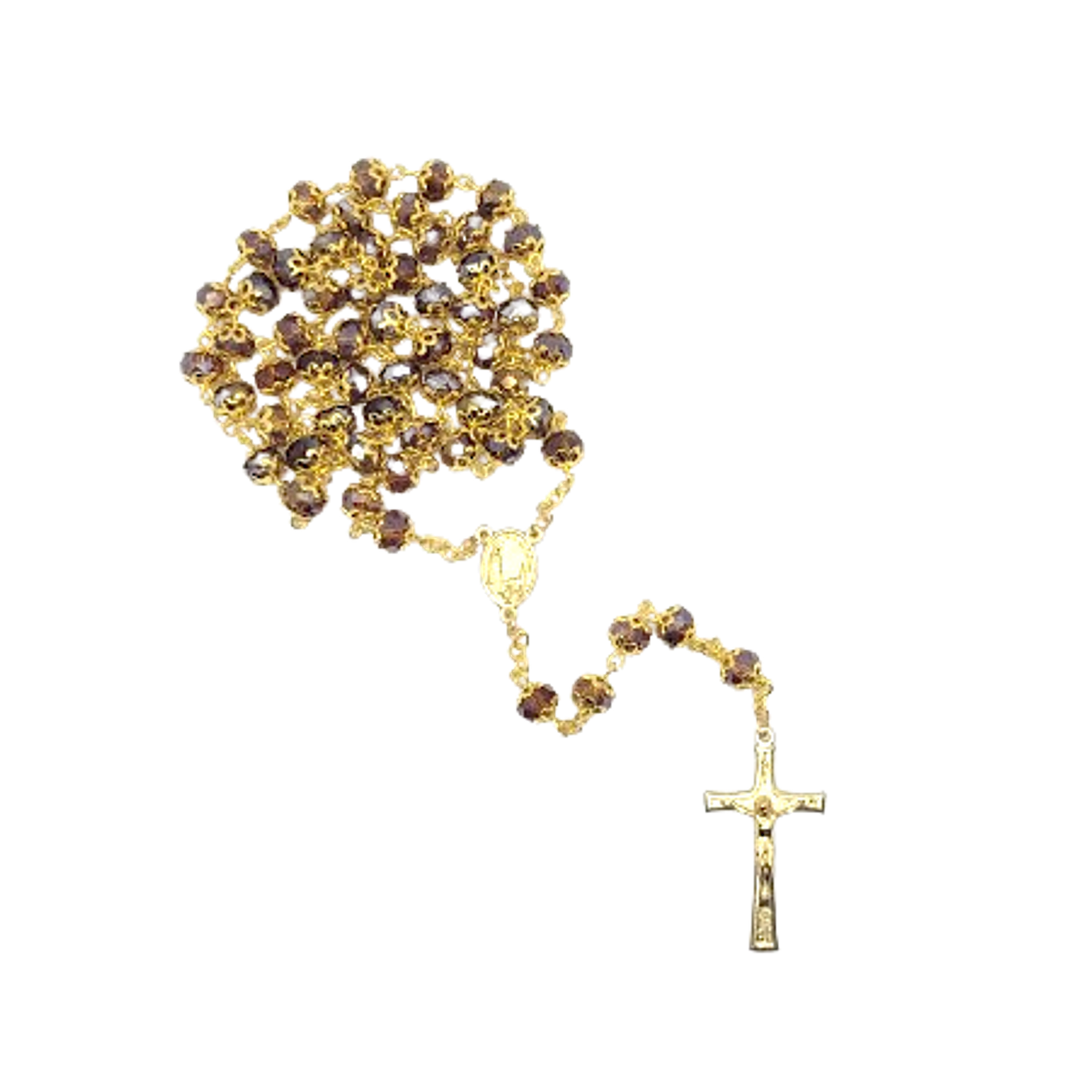 Amber Crystal & Golden Rosary