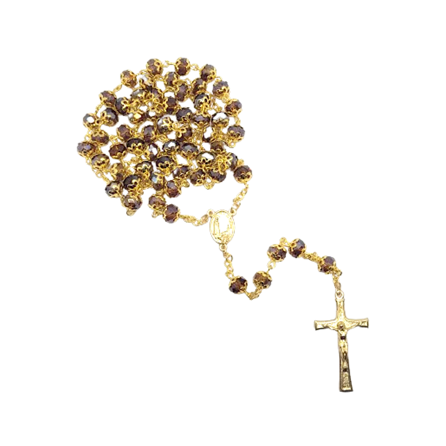 Amber Crystal & Golden Rosary