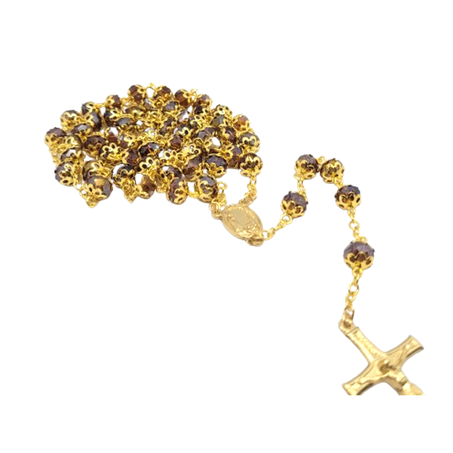 Amber Crystal & Golden Rosary