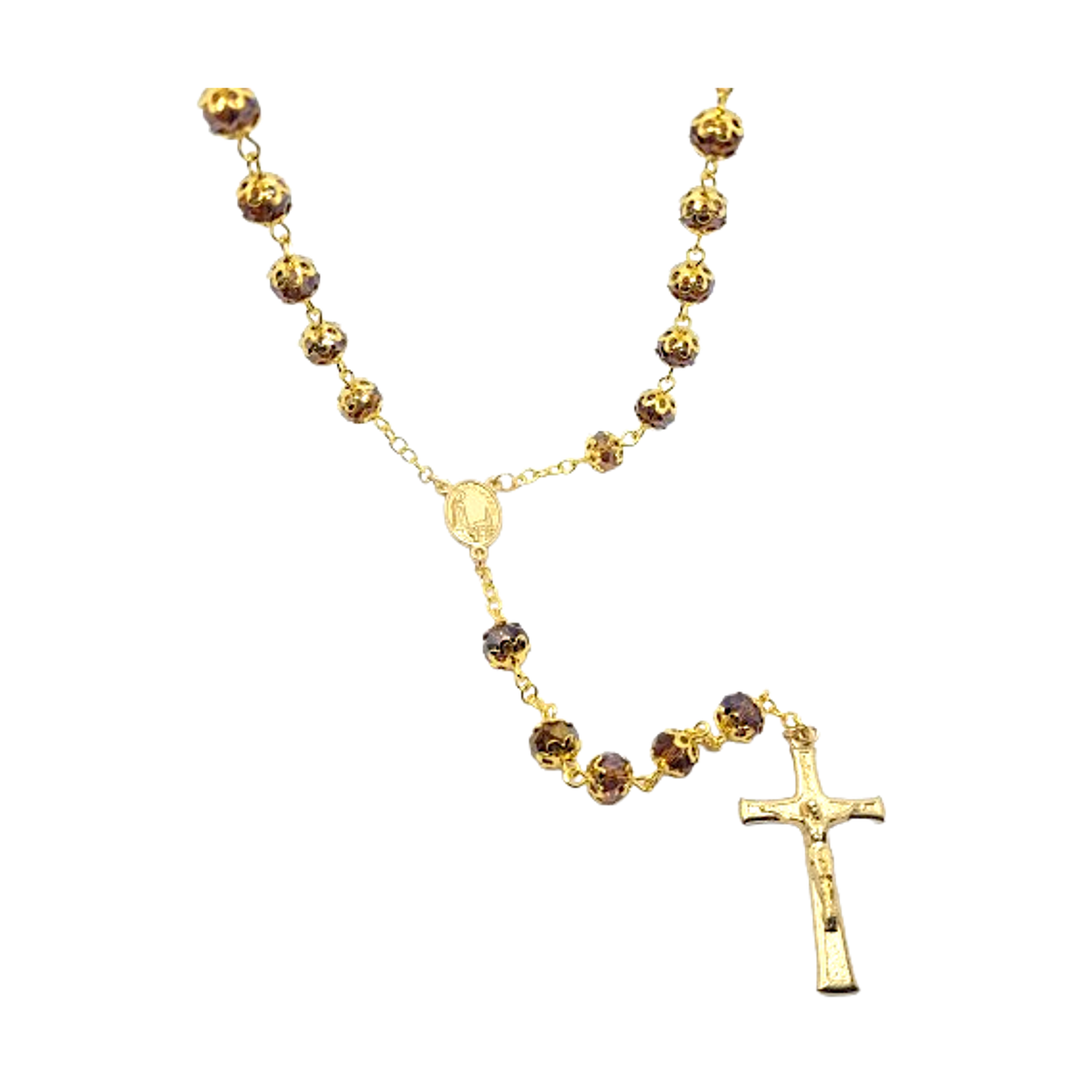 Amber Crystal & Golden Rosary