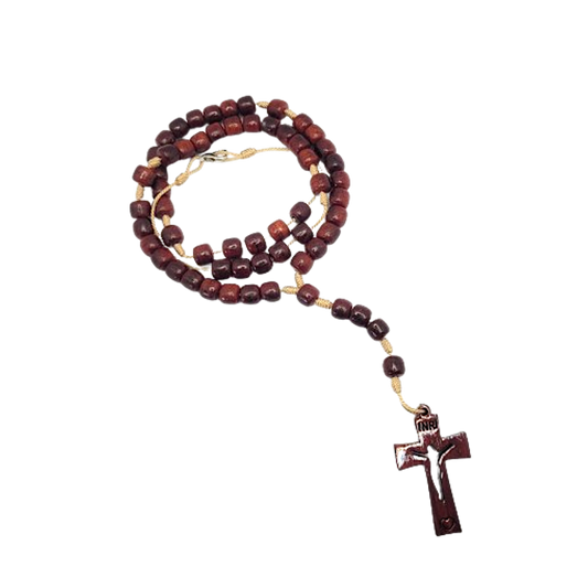 Red Wood Rosary Necklace