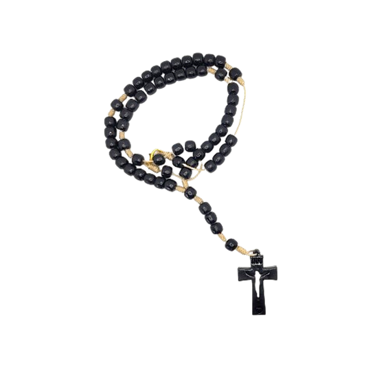 Black Wood Rosary Necklace