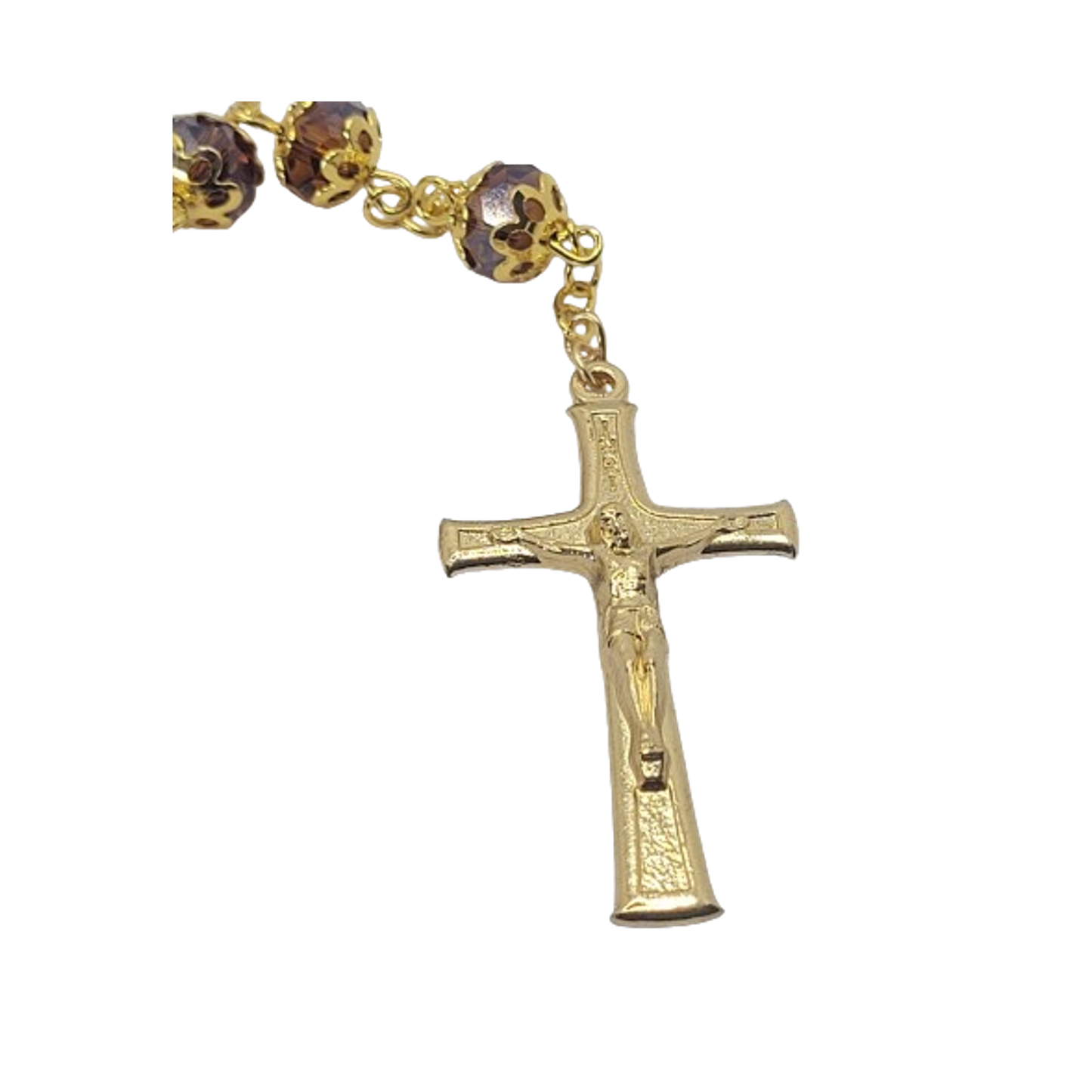 Amber Crystal & Golden Rosary