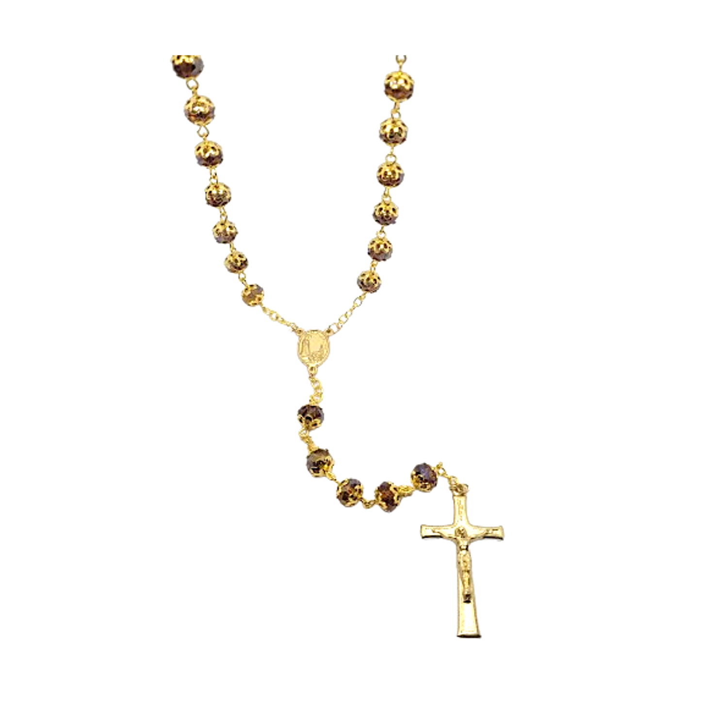 Amber Crystal & Golden Rosary