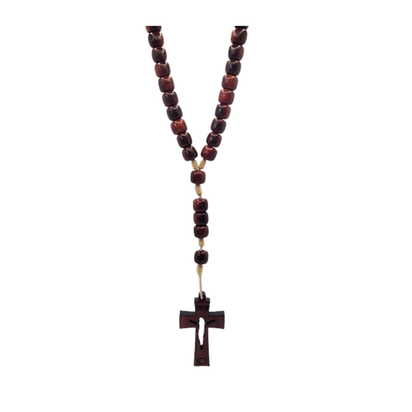 Red Wood Rosary Necklace