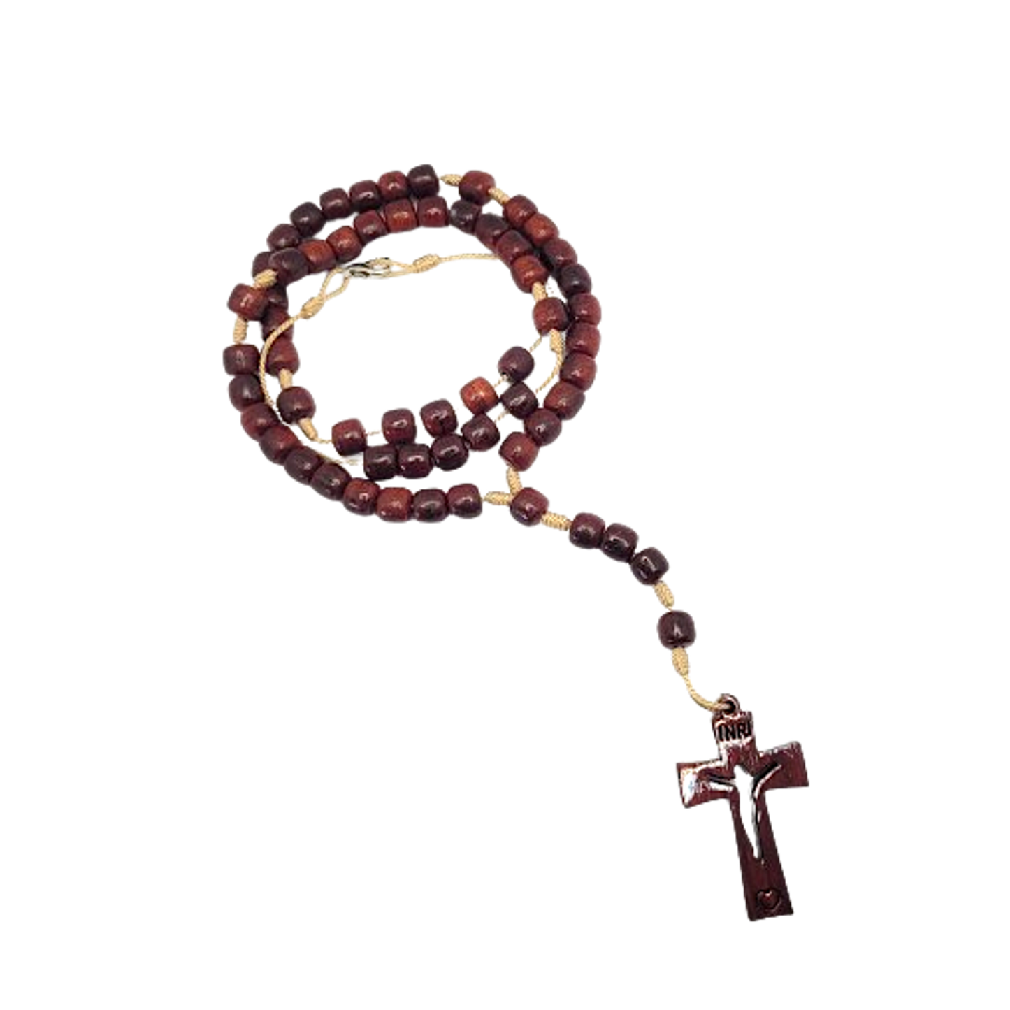 Red Wood Rosary Necklace